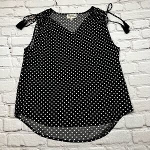 Hester & Orchard Sleeveless tank Black White Polkadot v-neck Tassel Ties size M